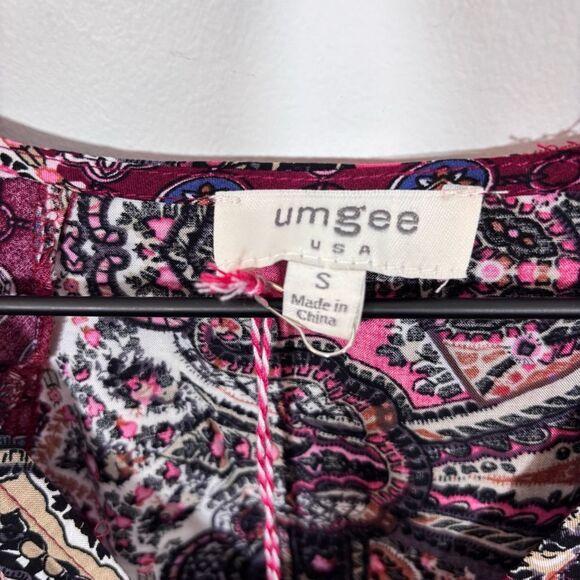 Umgee Wine Multiprint Surplice Long Sleeve Tiered Short Dress NEW Size Small - Picture 10 of 14